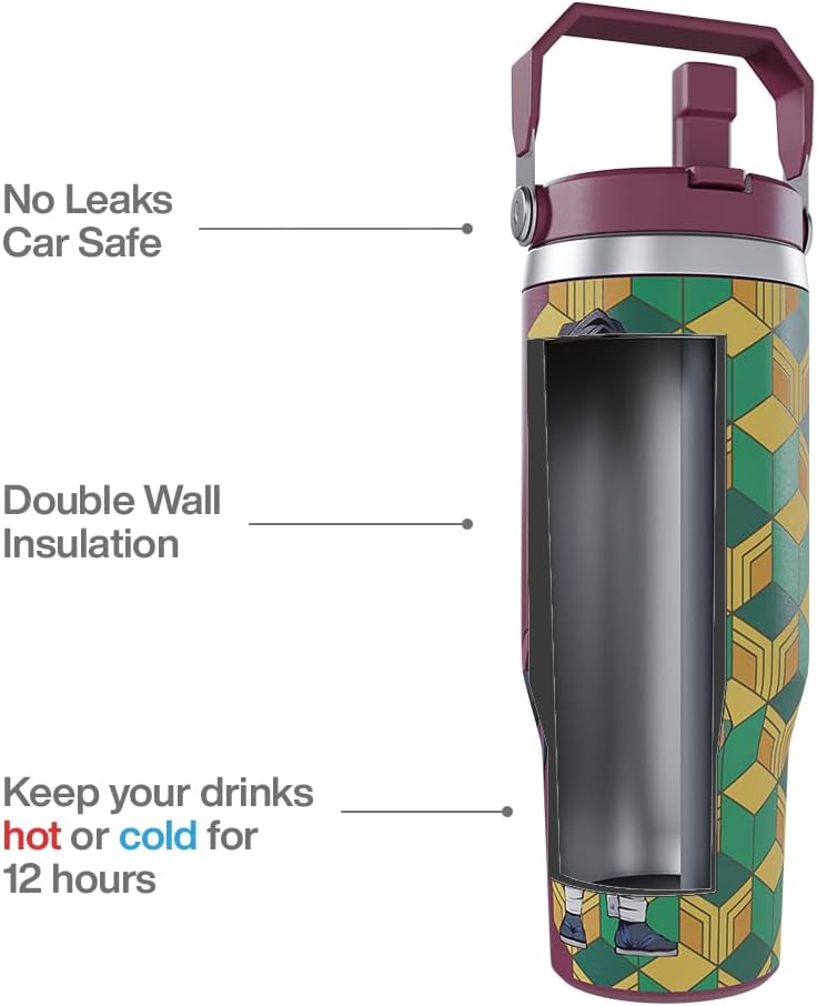 Demon Slayer Kimetsu No Yaiba Giyu Water Hashira Tumbler with Lid, 30 Oz Water Cup, Vacuum Insulated, Anime Water Bottle, Reusable Insulated Stainless Steel tumbler for Water, Iced Tea or Coffee - Image 3