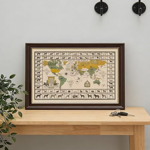 Carte du monde 1935 édition d'art sur toile canvas avec cadre en bois