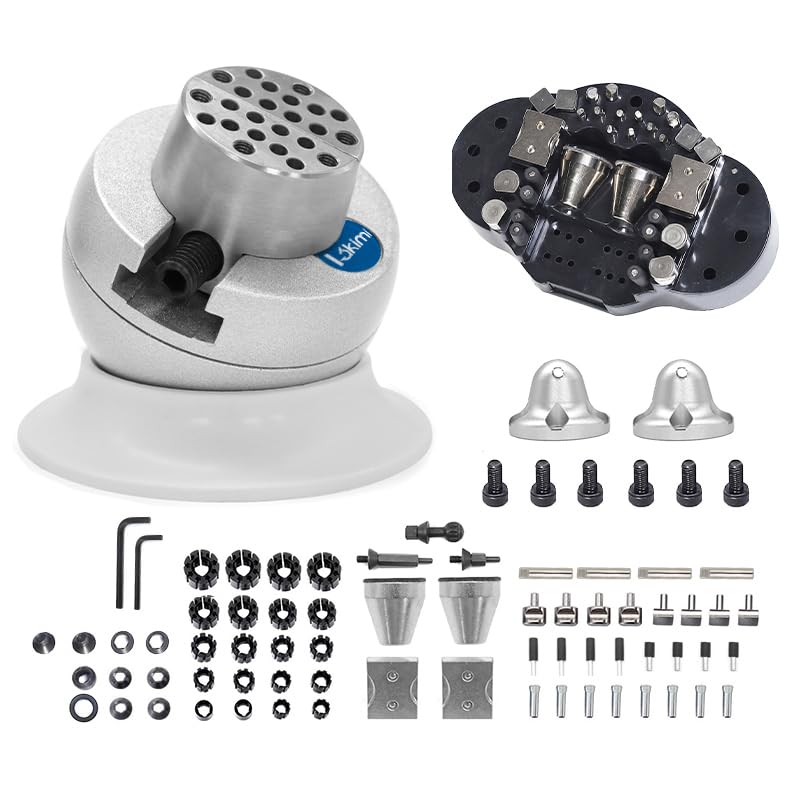 Lakimi Ball Vise - 3 Inch Engravers Vise with Self-Centering Jaw, Rotational Brake, 360° Rotation, 78 pcs Engraving Setting Tool Accessories, Stainless Steel A04C