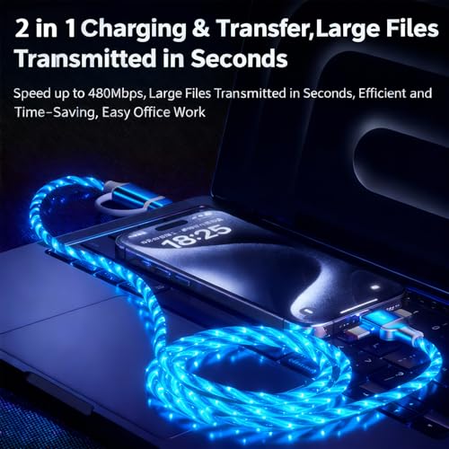 Image of AYI Blue Starry Sky USB Charging Cable Cross Edition, 6-in-1 Multi Charger Cord 39in, Glowing LED Data Sync Wire, Tangle-Free PVC, Smart Trickle Charge Chip, Compatible with Virtually All Devices.