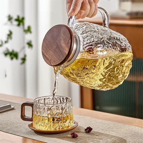 Taza de vidrio con asa aislante de madera que no quema las manos 7
