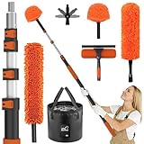 LAANPOLE 6M Staubwedel Teleskop Waschbar, Spinnwebenbesen mit Teleskopstiel, Fensterabzieher zum Reinigen von Decken, Lücken, Deckenventilatoren