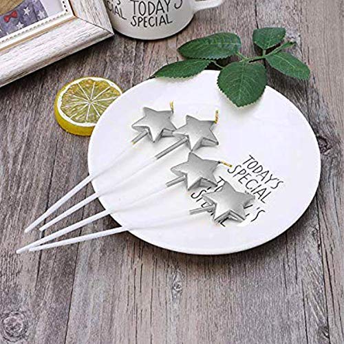 Jindal Party Products Metallic 4 Star Cake Stick Candles / Topper for Birthday Parties/Wedding/Engagement/Valentines Day Celebration/Theme Party/Christmas Party (Silver)