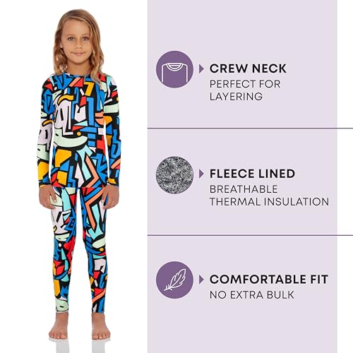 Rocky Thermal Underwear Kids Girls Thermal Underwear Set Toddler Long Johns kid Thermals Kid Base Layer kids thermals top bottom set Winter Clothes Shirt Pants Ski/Extreme Cold (Geometric, XS, Heavy)2