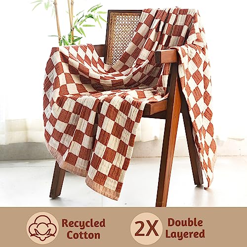 Folkulture-100-Cotton-Throw-Blanket-Rust-Checks-50x60in-Soft-Lightweight-Travel-Napping-All-Seasons-Machine-Wash Folkulture 100 Cotton Throw Blanket Rust Checks 50x60in Soft Lightweight Travel Napping All Seasons Machine Wash
