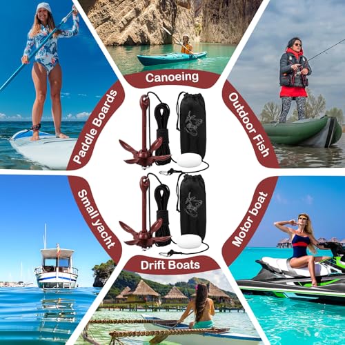 Image of Lounsweer 2 Pack 1.5 /3.5 lb Marine Kayak Anchor Kit Folding Grapnel Anchor Kit Boat Kayak Fishing Accessories for Small Boats Kayaks Canoe Paddle Boards