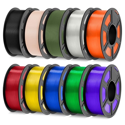 Image of TECBEARS PLA Plus Filament 1.75mm Bundle, 10kg PLA+ 3D Printer Filament, 10 Pack 1kg Spool,Black+Skin+Olive Green+Transparent with 6 Spool of Clear Orange /Yellow /Green /Red /Blue /Purple