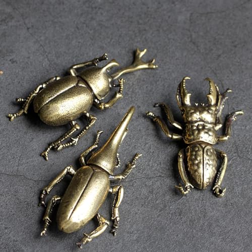 3 piezas estatuas de escarabajo de latón dorado vintage miniatura 6