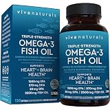 Viva Naturals Omega 3 Fish Oil Supplement for Women and Men - 2500 mg Triple Strength Fish Oil per Serving with Omega 3 Fatty Acids Including EPA, DHA DPA - 120 Pescatarian-Friendly Softgels