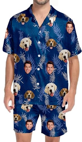 Custom Face Pajamas Set for Men Women, Personalized Button Down 2 Piece Sleepwear Pjs Lounge Sets