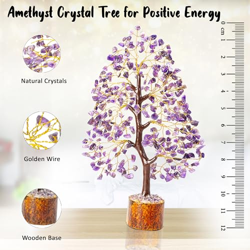 Image of Crocon Amethyst Crystal Tree of Life Spiritual Gemstone 10-12 inch | Birthday Gifts for Women, Sister Crystal Tree of Life for Handcrafted, Home Office Decor, Spiritual Gift for Mom & Men