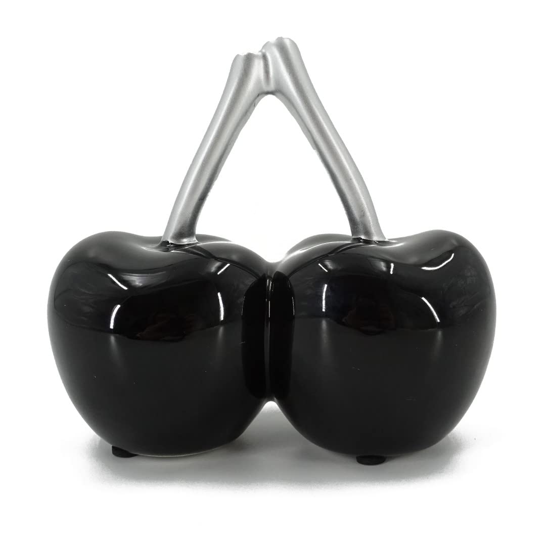 Black and Silver Art Deco Cherry Cherries Decoration Fruit Ornament Display Piece Gift