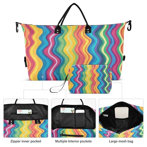 ​​Large Foldable Travel Duffel Bag, Waterproof Gym Bag for Men & Women, Carry-On Luggage Weekender Overnight Bag, Rainbow Lines2