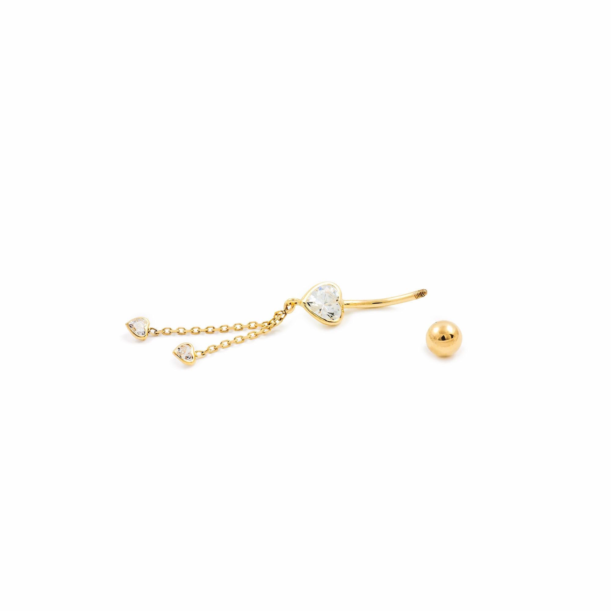 Monde Petit Piercing für Nabel herzen Zeichenfolge - Gelbgold 9 Karat (375) - Geschenkbox - Garantiezertifikat