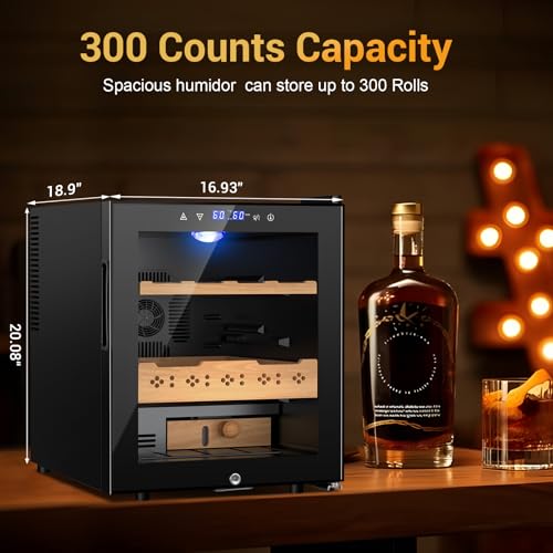 Image of 50L Electric Humidor, 300 Counts Large Capacity,Thermostatic Humidor Cabinet with Digital LED Screen, Safety Lock,Smart Humidity & Temp Control, Gifts for Men
