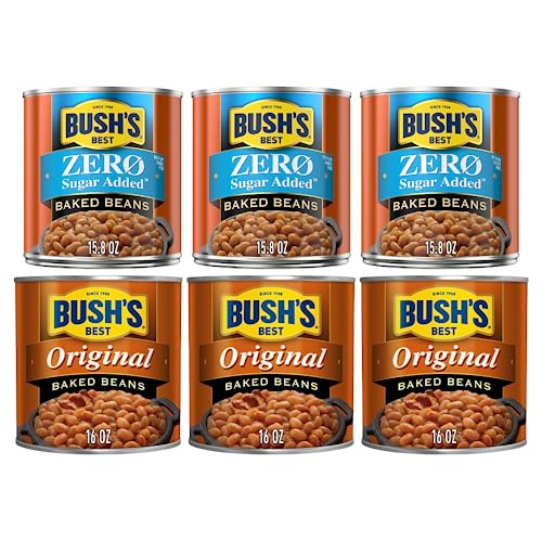 Image of Bush's Best Baked Beans Variety Pack, Seasoned Beans in Savory Sauce for BBQ, Cookouts and Easy Meals, Zero Sugar 16 Ounce and Original 16 Ounce (Variety Pack)