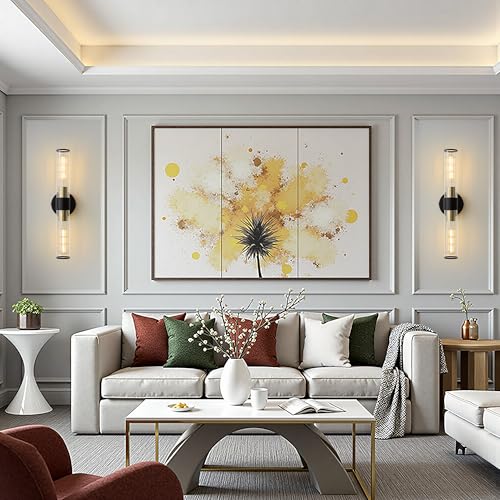 Image of Bathroom Light Fixtures, Black Gold Wall Sconce in Threaded Glass Vanity Light, Modern Bathroom Wall Light for Bedroom, Living Room - Bulb Not Included