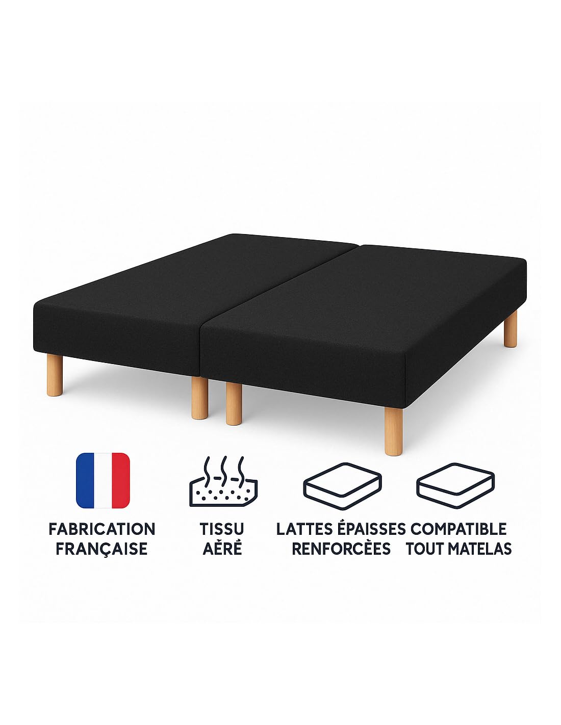 by sommiflex SOMMIER TAPISSIER Noir 100x200x2 (200x200) | Fabrication FRANÇAI