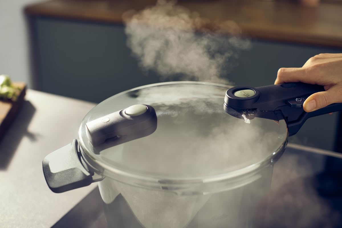 Fissler Vitaquick® Elemental - Olla a presión (6,0 L, 22 cm de diámetro), color verde salvia – Fabricado en Alemania, hasta un 70% más rápido, 2 niveles de cocción, base supertérmica, inducción