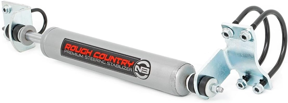 Rough Country N3 Premium Steering Stabilizer Fits 1986-1997 [ Ford ] F350 4WD Steering Damper 8737530 , Black