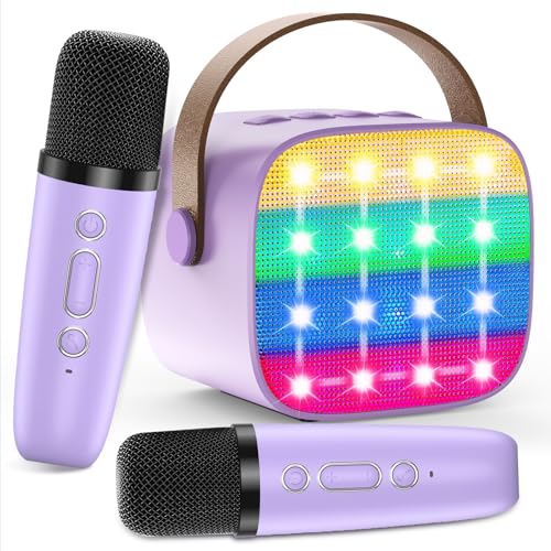 Karaoke Machines for Kids Adults, Mini Portable Bluetooth Speaker with 2 Wireless Microphones, Portable Kids Toys Christmas Birthday Gifts for Girls Ages 4, 5, 6, 7, 8, 9, 10, 12 +Year Old Home Party