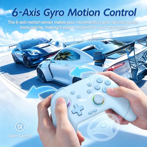 Image of Switch Controller, Wireless Pro Controller for Nintendo Switch 2 /Switch /Lite /OLED, Bluetooth controllers Compatible with iPhone /Mac /iPad /iOS /Android /Phone /PC /Steam and TV with Programming /RGB4 /Vibration / 3 Turbo Modes /6-Axis /Motion (Blue)