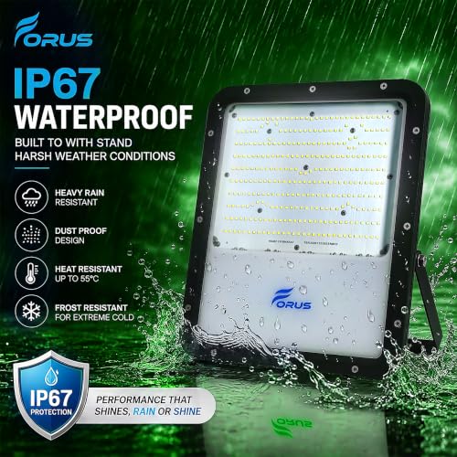 Image of Forus 250W LED Flood Light IP67 Waterproof, Green Outdoor Decorative Floodlight for Garden Decor, Landscape, Parking, Warehouse, High Mast Security Light with 4 Year Warranty