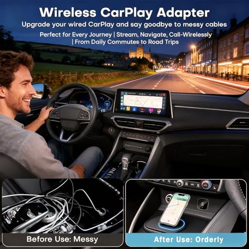 Wireless Carplay Adapter Uk, Effortlessly Convert Wired To Wireless Carplay, Suitable For Cars With Carplay, Fit For Iphone Ios 10+ & Android Auto, Mini & Stable Bluetooth Car Play Wireless Adapter - 8