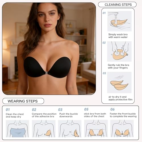 Image of MITALOO Seamless Adhesive Bra Sticky Strapless Invisible Push up Bras Silicone Backless Nipple Cover for Women
