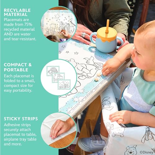 Image of Disney Baby by J.L. Childress ColorMe Disposable Placemats, 24 Pack - Stick on Disposable Placemats for Baby, Toddlers, & Kids, Travel Coloring Activities, Sticky Child Table Mat, Winnie the Pooh