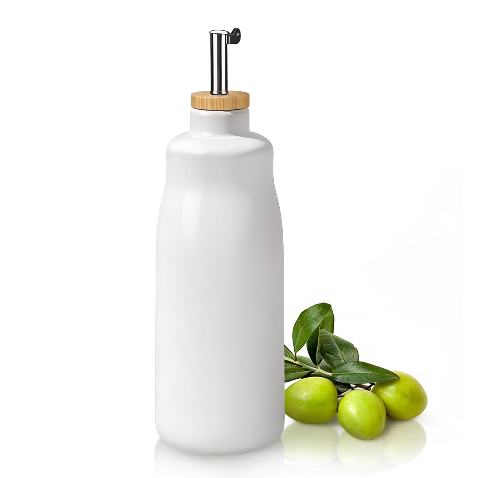 Yitexin 14.2 Oz Olive Oil Dispenser Bottle with Automatic Spout, Porcelain Olive Oil Cruet Container, Kitchen Opaque Dispenser Bottle for Vinegar Soy Sauce Coffee Syrup Liquids (White)
