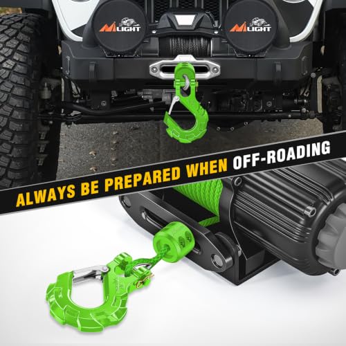 Image of Nilight Forged Steel Winch Hook 3 /8 inch Grade 70 Safety Latch Winch Cable Hook Stopper & Clevis Slip Hook Sets, Included Allen Wrench,Max 35,000 lbs, Green