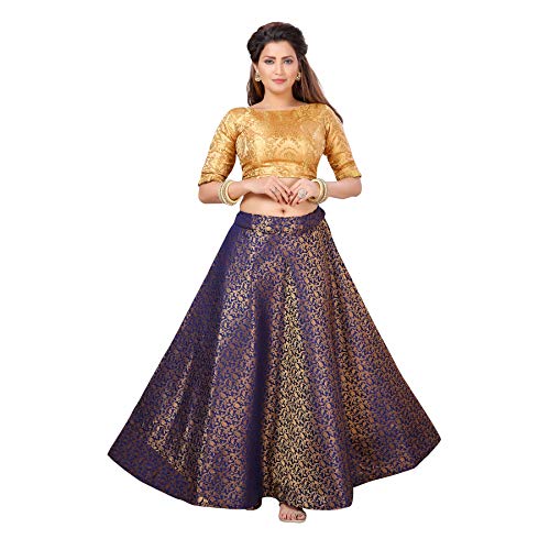 Image of Studio Shringaar Women's Polyester Maxi Benaras Brocade Readymade Long Skirt Lehenga Ghagra
