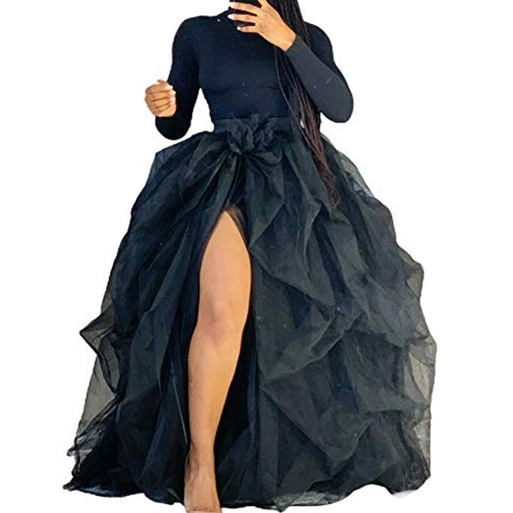 Women's Mesh Tutu Skirt Long Skirt A-Line Puff Mesh Skirt Solid Color Skirt Princess Dress