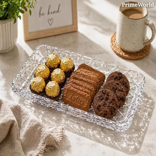 Image of PrimeWorld Glass Serving Plate 280 mm - 1 Pc | Crystal Clear Large Dinner Plate for Pasta, Salad, Desserts & Snacks | Elegant Glass Plate for Home, Parties & Gifting