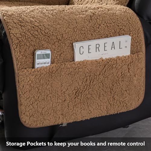Image of STONECREST Recliner Chair Cover, Sherpa Slipcover, Stay in Place (Cholate, 34 inch Regular Oversized & DeepSeat Recliner)
