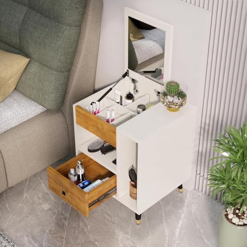 Image of Bniture Engineered Wood Dressing Table with 1 Drawer, Mirror and Huge Storage Space | Vanity for Living Room, Bedroom (Frosty White & Giant Wood)