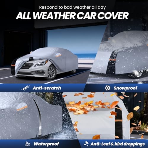 Image of Multi-Layer Car Cover Custom Fit for Hyundai Sonata(2004-2026), 100% Waterproof All Weather for Automobiles, Gift with Towel, Heavy Duty Car Covers for Rain Sun UV Protection with Door Zipper