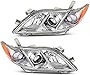 DWVO Headlight Assembly Compatible with 2007 2008 2009 Camry Exclude Hybird Projector Chrome Housing Headlamp with Amber Reflector Clear Lens (Driver and Passenger Side)