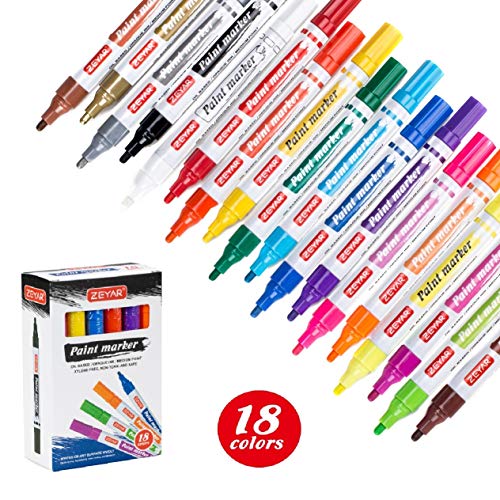 ZEYAR Paint Markers, 18 Colors, Medium Point, Permanent & Waterproof ink, Expert of