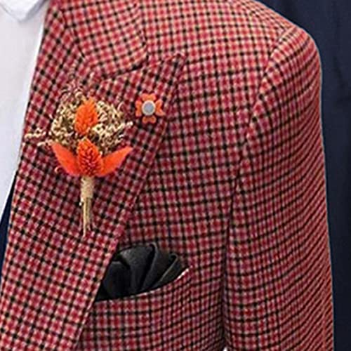 Men Slim Fit Casual Plaid Striped Suit 3 Piece Single Breasted One Button Dress Sets Daily Sport Lightweight Tuxedo (Red,Small,5,Oz) #TOP2