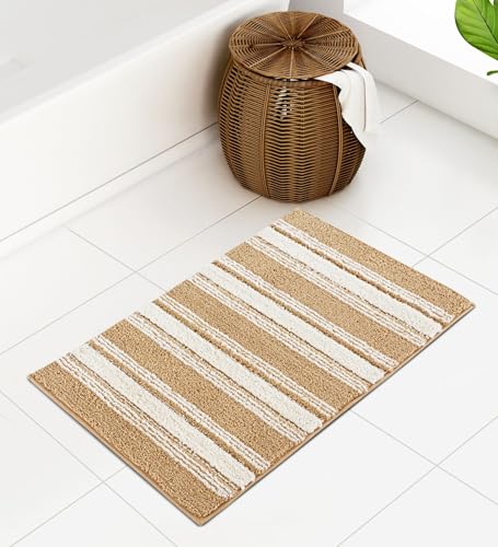 Image of Obsessions Soft & Plush Bath Mat | Quick Dry, Stain & Skid Resistant | Luxuriously Soft, Long Lasting Color | TPR Latex Backing, Size 40x60 cm, Light Beige & Dark Beige