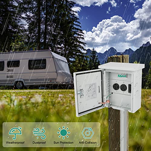 Ziaerkor 50/30/20 Amp Rv Outlet Receptacle, Rv Power Panel With Circuit Breaker, Temporary Power Outlet Panel Side Opening Doors Weatherproof For Rv Camper Travel Trailer Electric Car #TOP6
