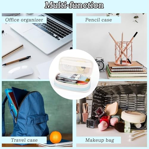 Image of Canvas School Bag Pencil Case, 3 Layer 6 Compartment Large Capacity, Aesthetic Pencil Pouch for Stationary, Cute Stationery for Kids, Pencil Case for Girls & Boys (Light Blue)