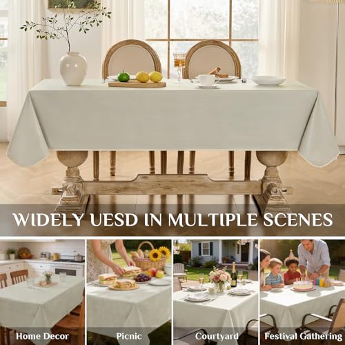 Image of Softalker Vinyl Tablecloth Rectangle, Outdoor 100% Waterproof Oil Proof Plastic Edge Binding Table Cloth, Heavy Duty Thick Wipeable PVC Table Covers for Picnic Dining Party - 54 x 78 Inch, Beige