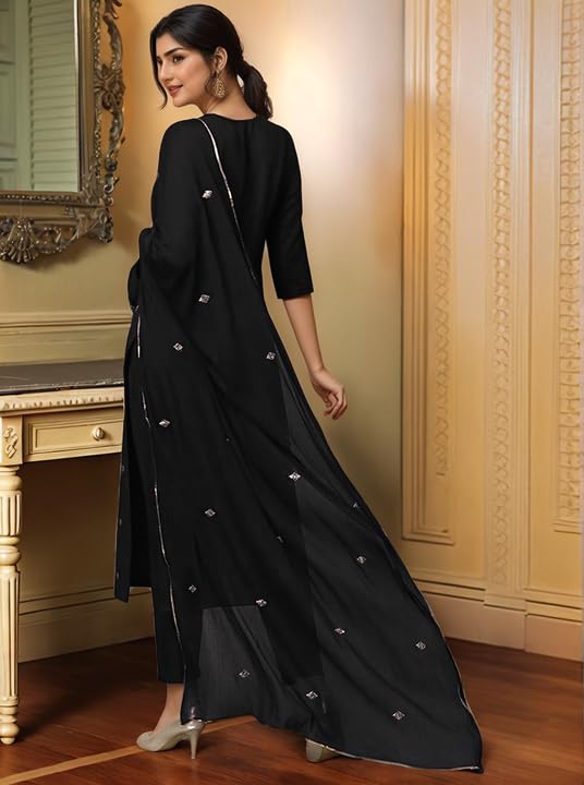 Kurta droite brodée en rayonne GoSriKi avec pantalon chic - 2