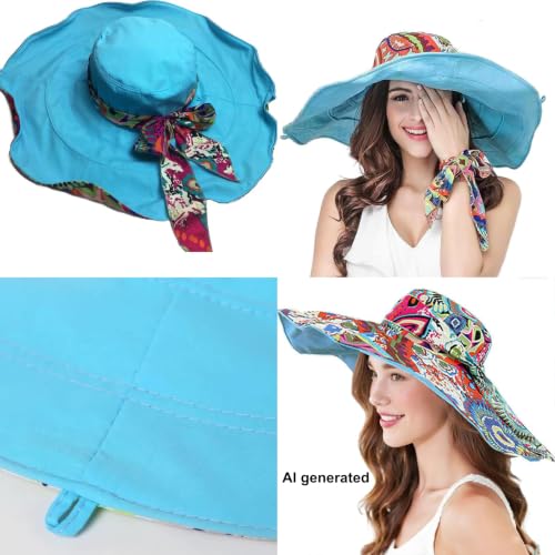 Sombrero de sol reversible con ala grande para mujer miniatura 7