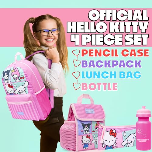 Hello Kitty Sanrio Backpack Set for Girls 4 Pcs Water Bottle Lunch Bag Pencil Case School Supplies Cinnamoroll Kuromi My Melody Gifts for Girls2