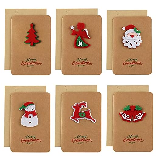 Jsdoin 6PC Biglietto Auguri Natale con Buste, 6 Disegni Natalizi, Albero di Natale, Alce, Babbo, per Natale, Regalo di Natale, Capodanno