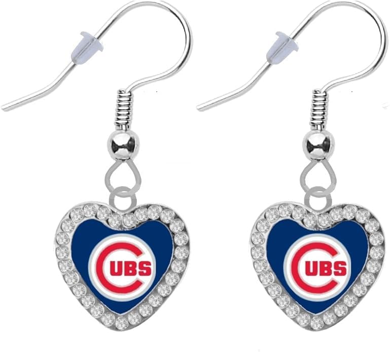 Cubs Heart Shaped Crystal Earrings